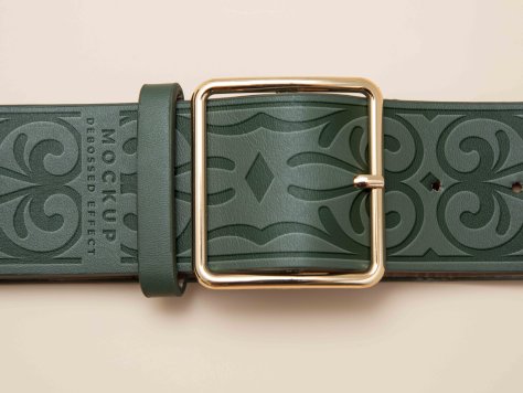 花纹logo凹凸质感皮带设计psd样机素材