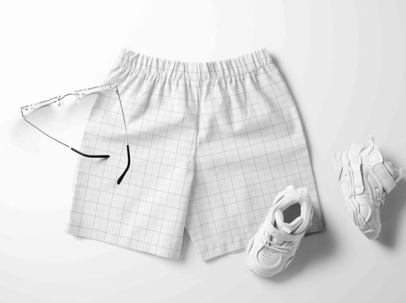 儿童短裤与鞋子设计psd场景贴图样机