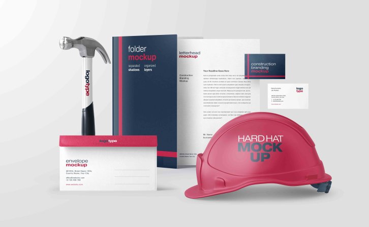 超大工程项目安全帽设计psd样机素材模板